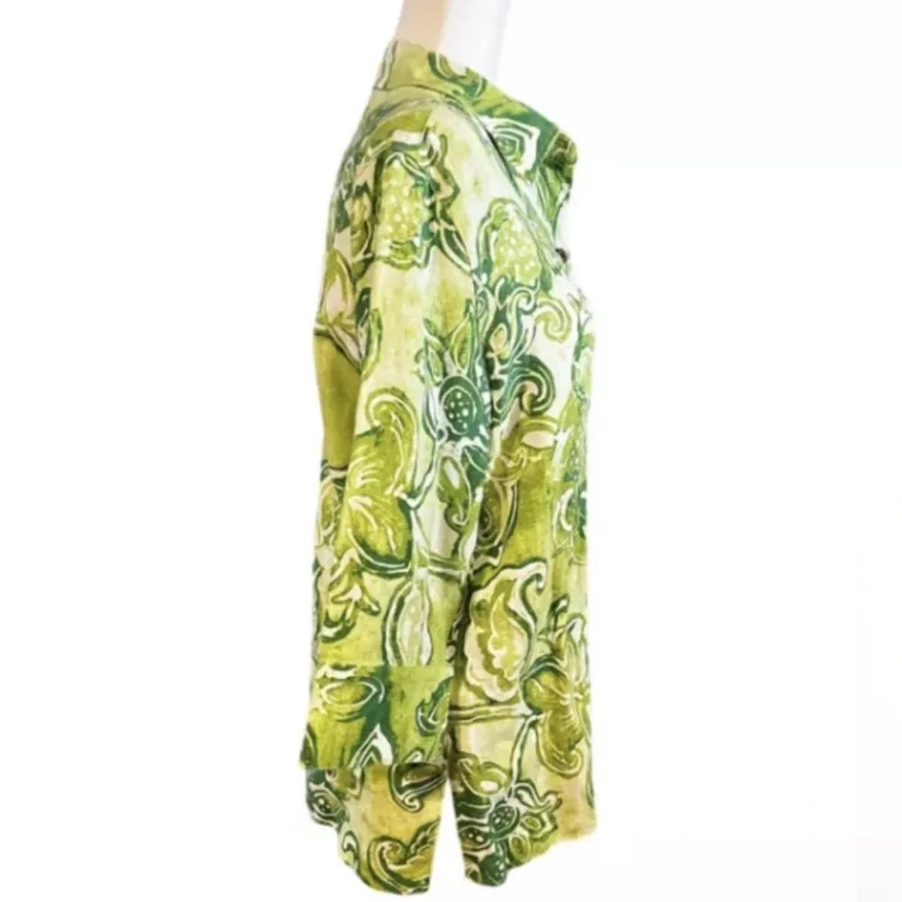 Chico's Tropical Floral 100% Linen Lime Green Button Down Shirt Sz 2 US … - Picture 3 of 8